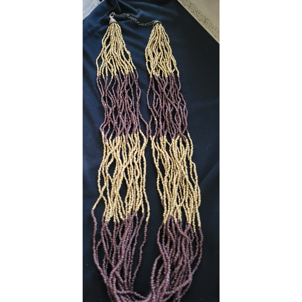 Vintage 17 Strand Beaded Necklace In Purple and copper Tones 32"